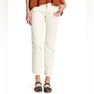 Free People We the Free Cream Slim Boyfriend Button Fly Raw Hem Jeans Size 26